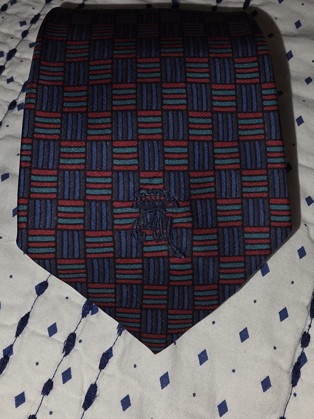 Vintage Countess Mara Men's Silk Tie in Navy with Blue, Red & Green Accents